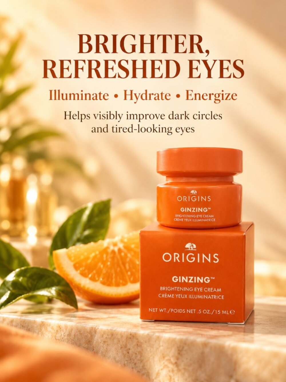 Origins GinZing Brightening Eye Cream Vitamin C Full Size 0.5 oz NIB